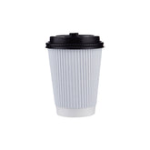 12 Oz White Ripple Paper Cup With Lid 10 Pieces - hotpackwebstore.com - Ripple Paper Cups